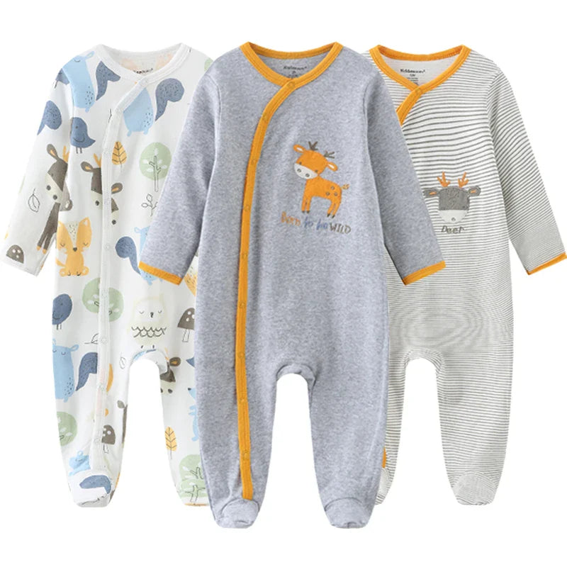 0-12Months Baby Rompers Newborn Pajamas Girls Boys 100% Cotton Long Sleeve 1/2/3 Pieces