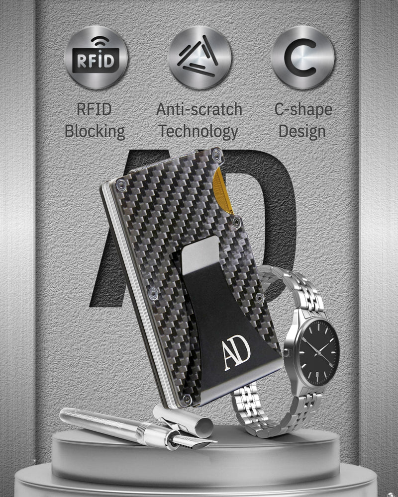 Carbon Fiber Money Clip Card Case – RFID Blocking, Holds 12 Cards