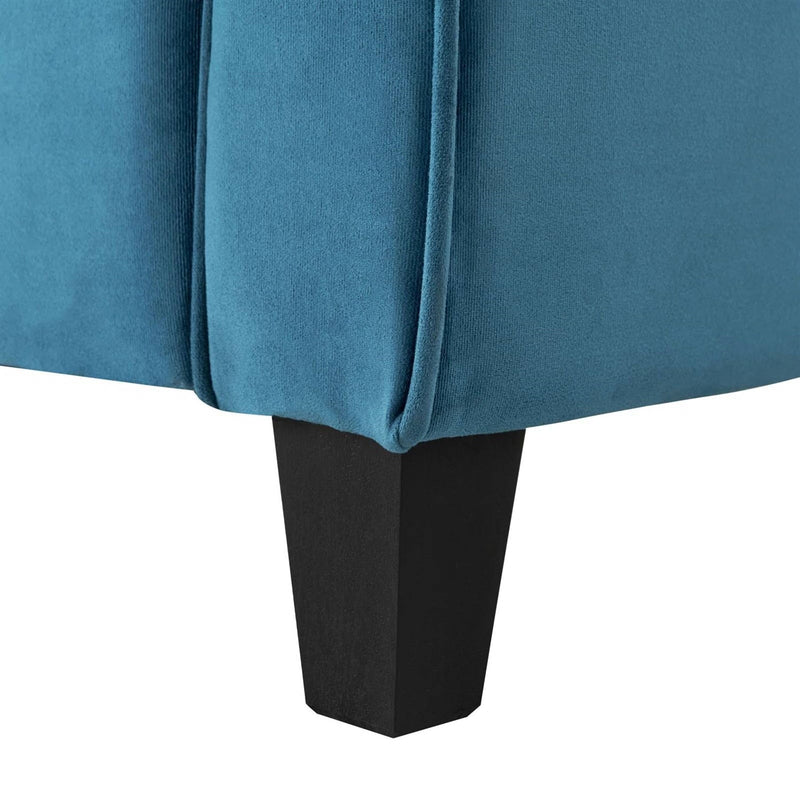Modern 3-Seater Upholstered Sofa in Blue Microfiber with Button Tufted Cushions