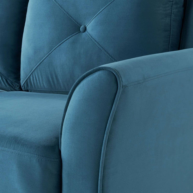 Modern 3-Seater Upholstered Sofa in Blue Microfiber with Button Tufted Cushions