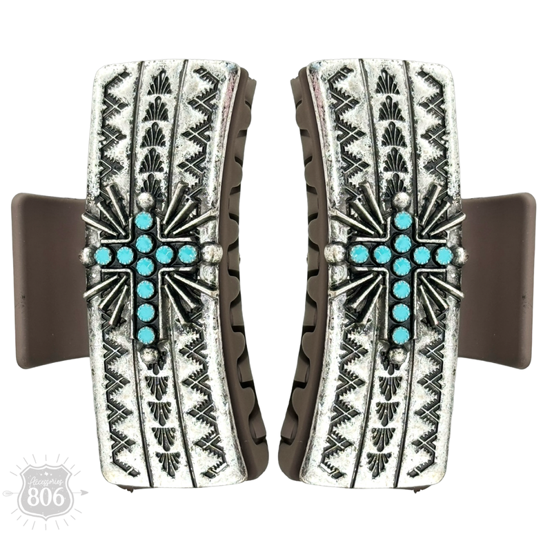 Western turquoise cross hair clip