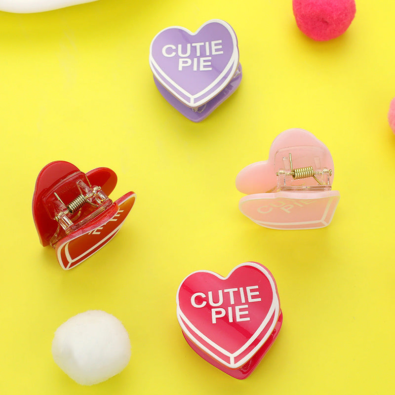 4PCS - CUTIE PIE Message Acetate Heart Hair Claw Clips
