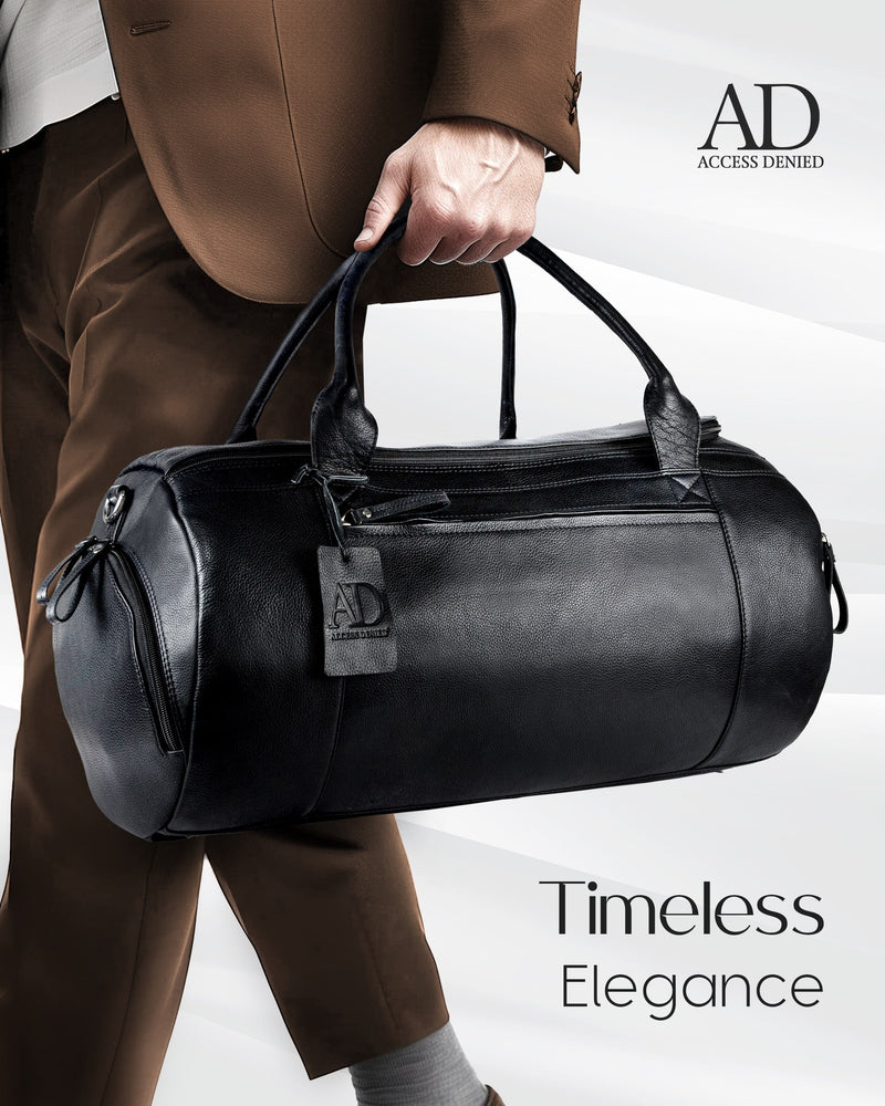 Genuine Leather Travel Duffel Bag – Shoe Compartment, Hidden AirTag Pocket