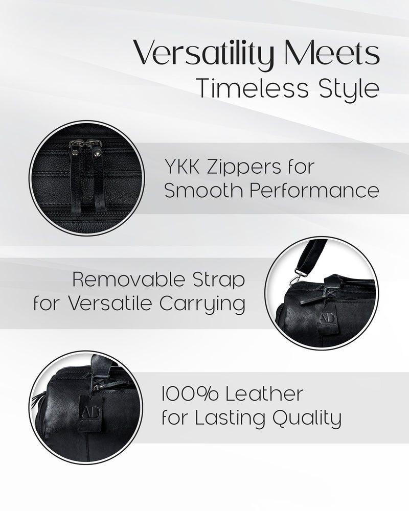Genuine Leather Travel Duffel Bag – Shoe Compartment, Hidden AirTag Pocket