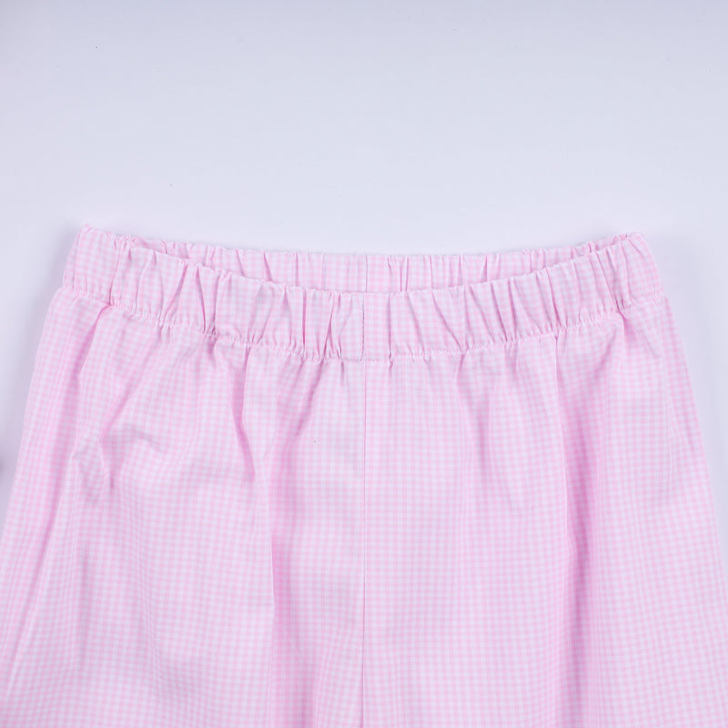 Pink christmas tree hand smocked ruffle pants set