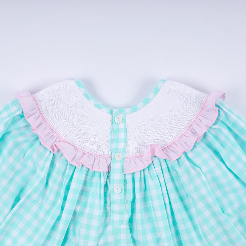 Mint christmas nutcracker hand smocked gingham ruffle pants set