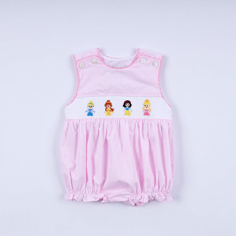Pink princess hand smocked plaid bubble