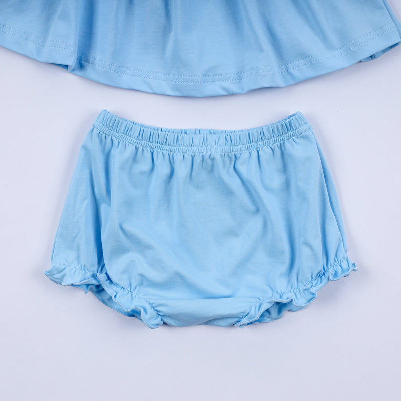 Blue nativity hand smocked bloomer set