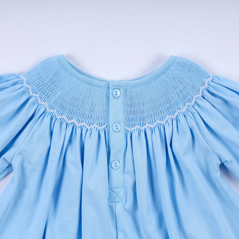 Blue nativity hand smocked bloomer set