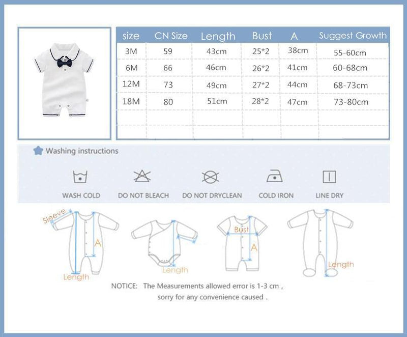 Style Summer Baby Boy girl Rompers 100% Cotton Gentleman Romper Toddler Kids Jumpsuits For Boys