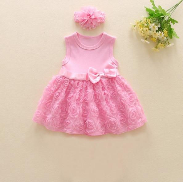 Pink Baby Luxury Bodysuit Infant Girls Princess Puffy Dress Baby Gown Party Wedding Excellent Girls Gift