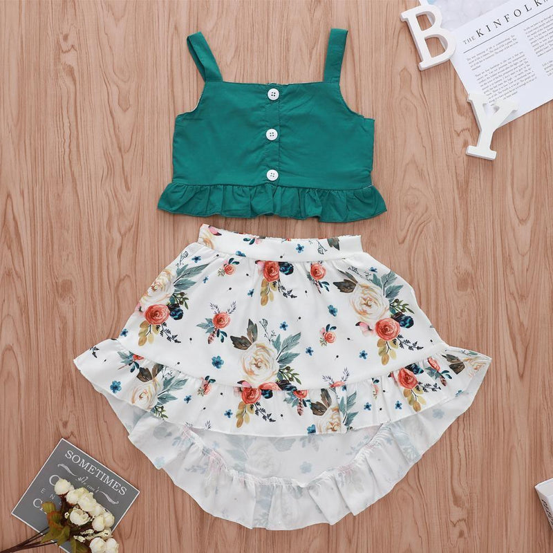 Stilish 2Pcs Baby Girl Toddler Dress For Baby Girl with Ruffle Tops Floral Dress Set In Modern Flower Interetsing Design For Girls Kids