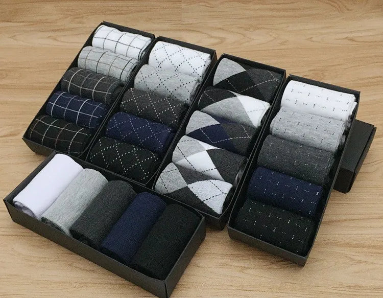 5 Pairs/lot Cotton Men's Dress Sock Solid Color