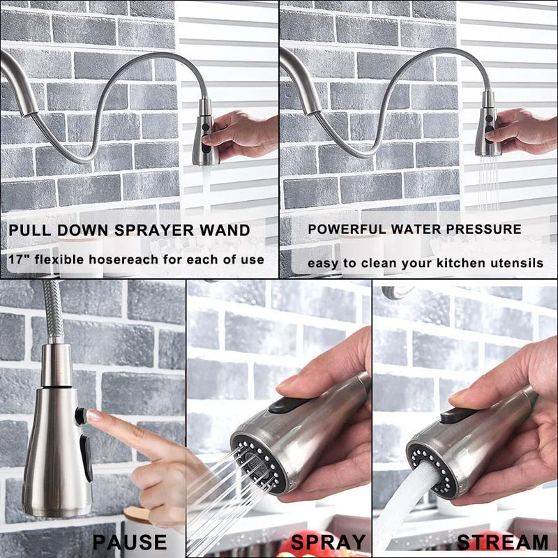 Purification Water Kitchen Faucet Black 360° Rotating Filter Water Faucets Pull Out Sprayer 3 Ways Hot Cold Water Mixer Tap