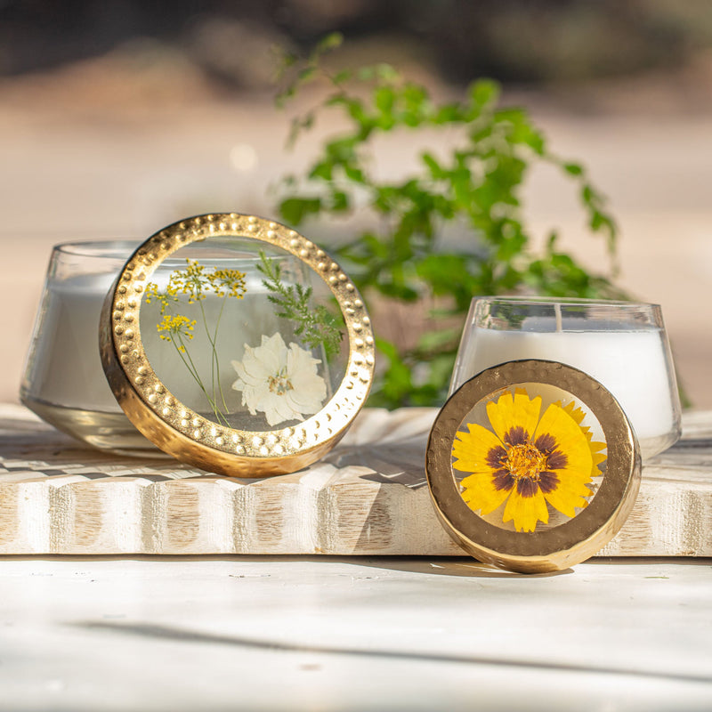 Honey Tobacco Small Pressed Floral Candle