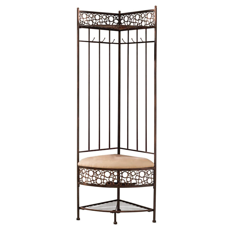 Metal Corner Hall Tree Foyer Entryway Shoe Storage Bench Coat Rack in Copper
