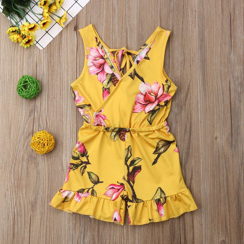 Modern Luxury Girl Clothes Kids Baby Girls Floral Jumpsuit Sleeveless Romper Clothes Outfits Set Dress For Girls In Floral Modern Summer Design