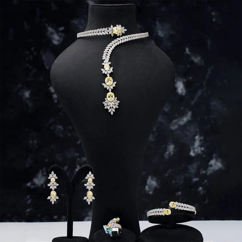 4PCS Green CZ Luxury African Dubia Jewelry Set