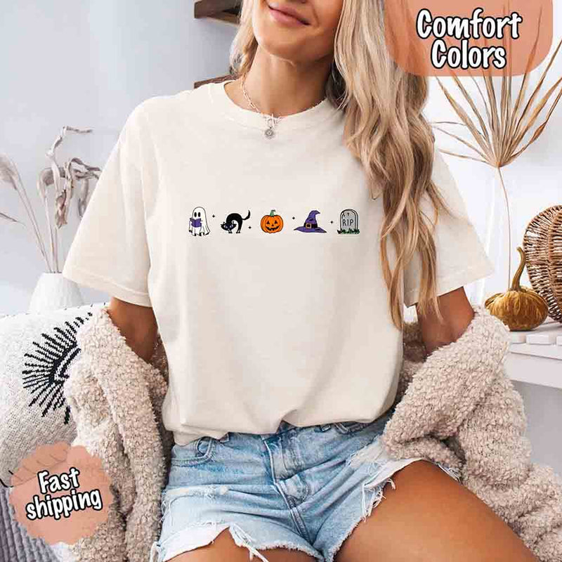 Halloween Icons Comfort Colors Shirt – Pumpkin & Ghost Fall Tee