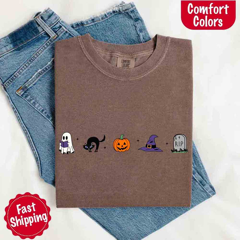 Halloween Icons Comfort Colors Shirt – Pumpkin & Ghost Fall Tee