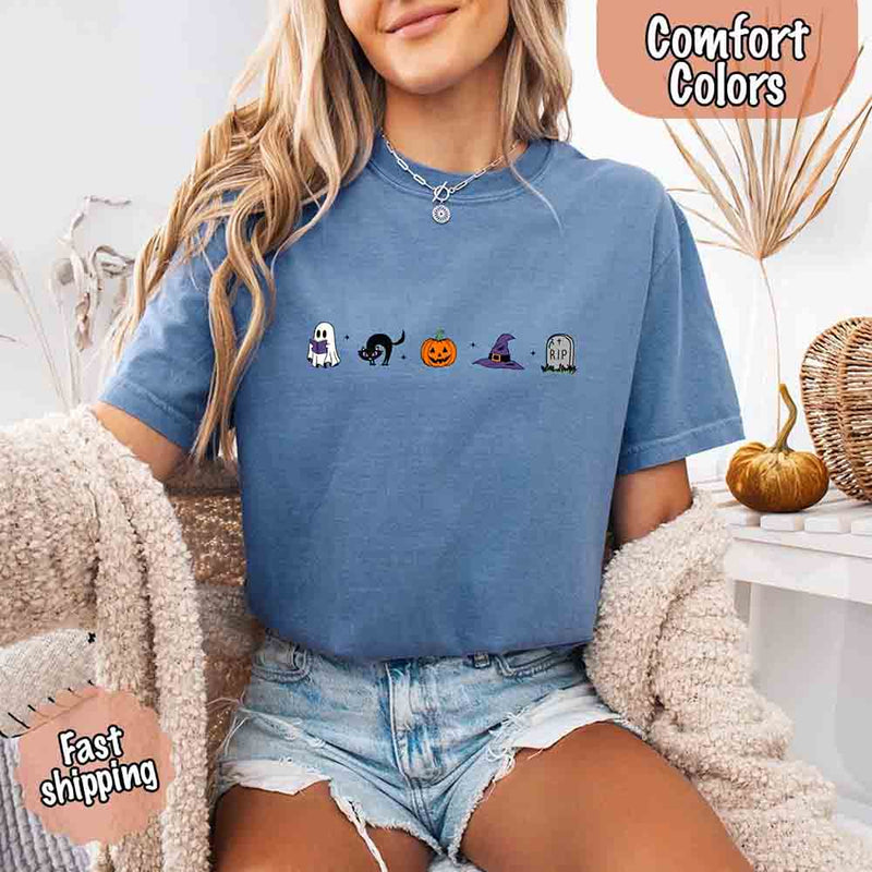 Halloween Icons Comfort Colors Shirt – Pumpkin & Ghost Fall Tee