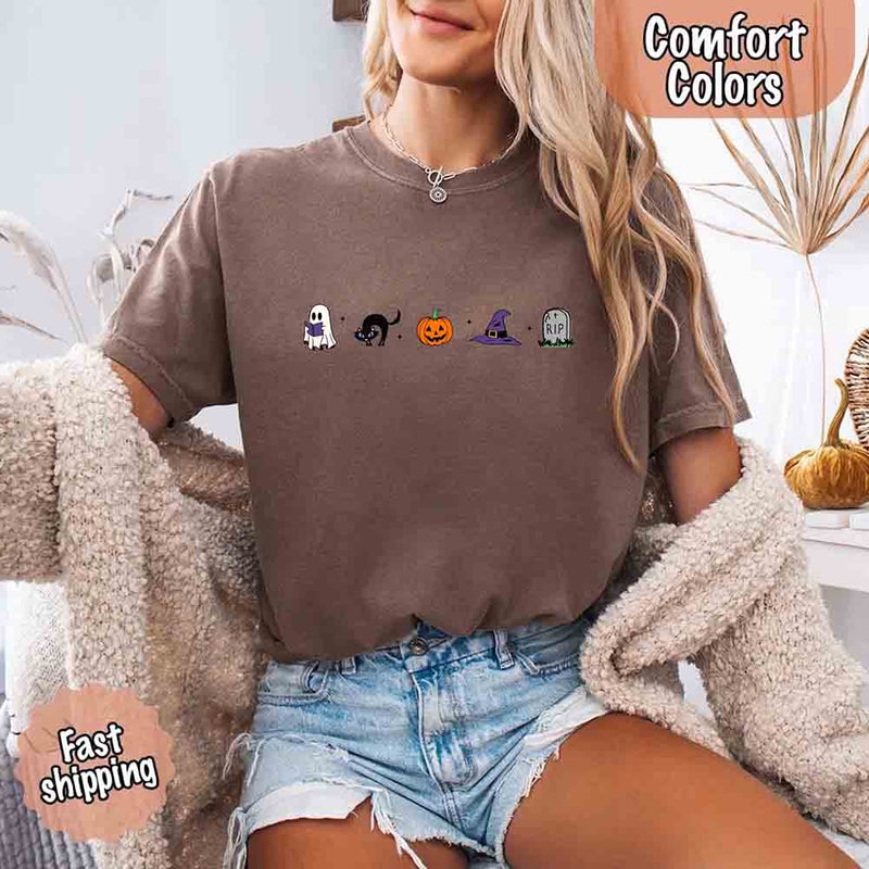 Halloween Icons Comfort Colors Shirt – Pumpkin & Ghost Fall Tee