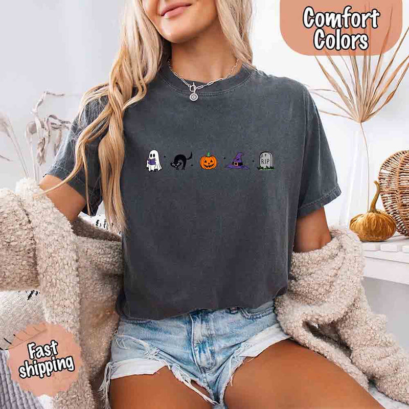 Halloween Icons Comfort Colors Shirt – Pumpkin & Ghost Fall Tee
