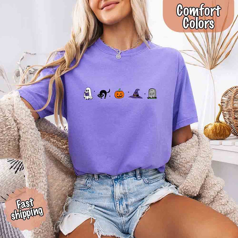 Halloween Icons Comfort Colors Shirt – Pumpkin & Ghost Fall Tee