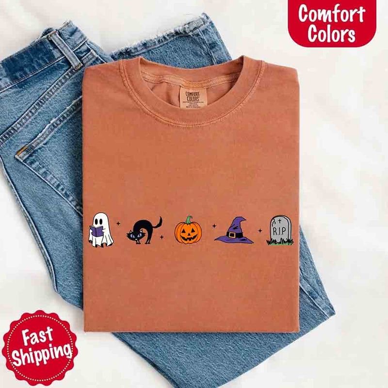 Halloween Icons Comfort Colors Shirt – Pumpkin & Ghost Fall Tee