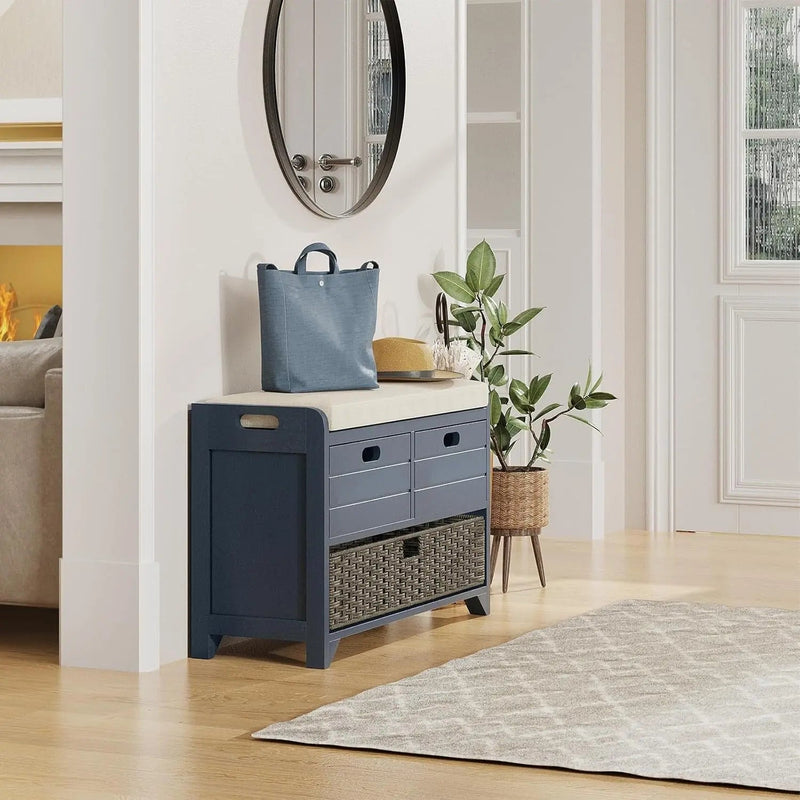 Hausvita 32" Storage Bench for Entryway, Shoe Bench with Storage Removable Basket and 2 Drawers