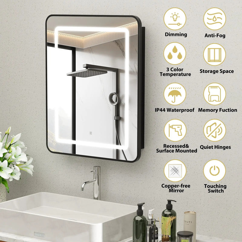 Hausvita Framed Recessed LED Light Bathroom Medicine Cabinet -small