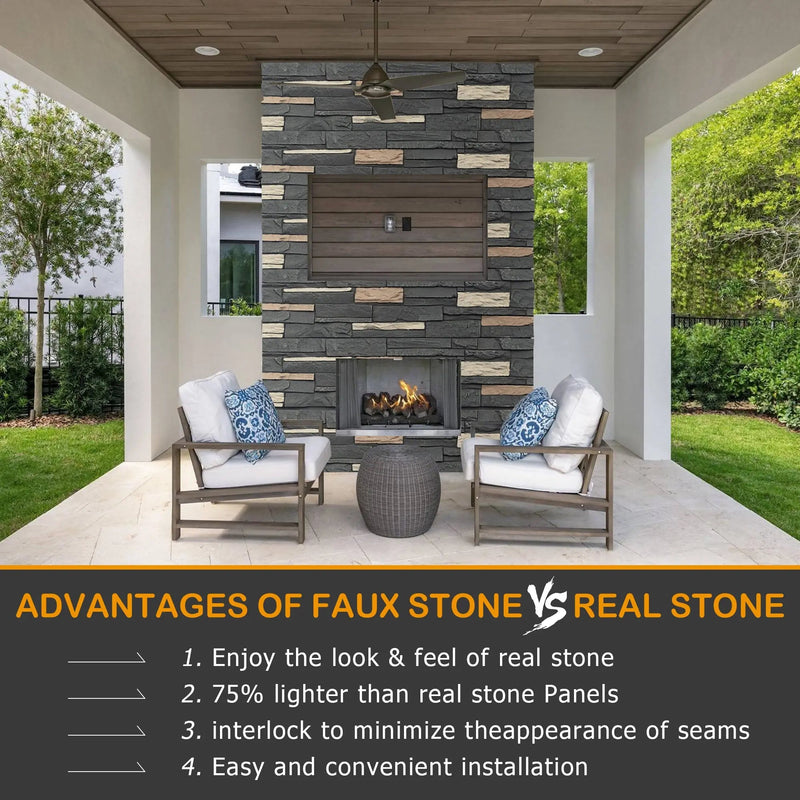 Hausvita Faux Stone Wall Siding Panel, PU Stone Veneer Exterior, 46.46" x 13"