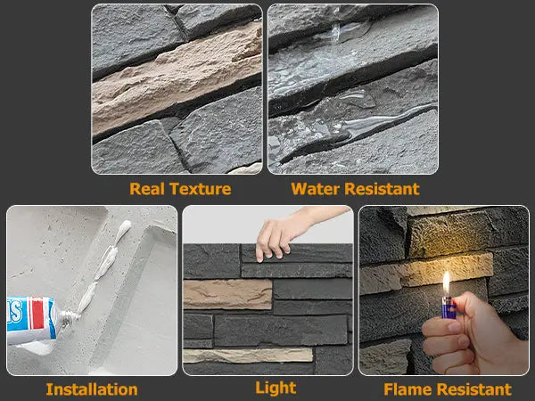 Hausvita Faux Stone Wall Siding Panel, PU Stone Veneer Exterior, 46.46" x 13"