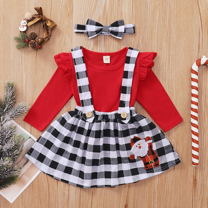Cute Outfits Autumn Winter Plaid Suspender  Christmas Dress Clothing  Kids Girls Skirts