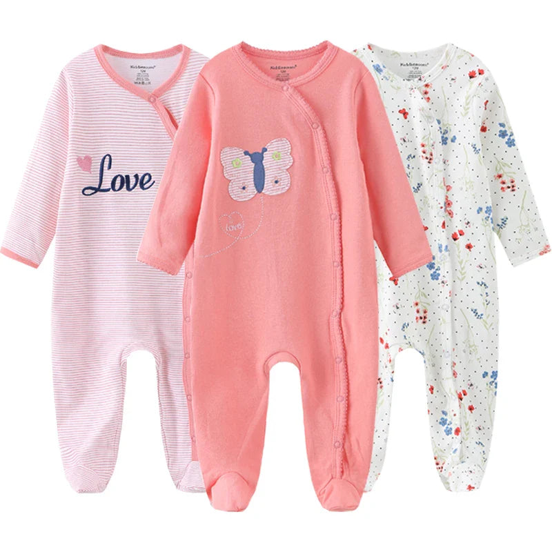0-12Months Baby Rompers Newborn Pajamas Girls Boys 100% Cotton Long Sleeve 1/2/3 Pieces