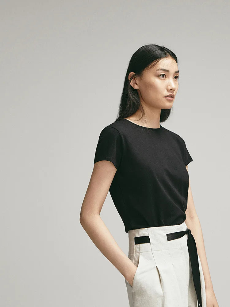 100% Cotton Women's T-Shirts Short Sleeves Solid Color