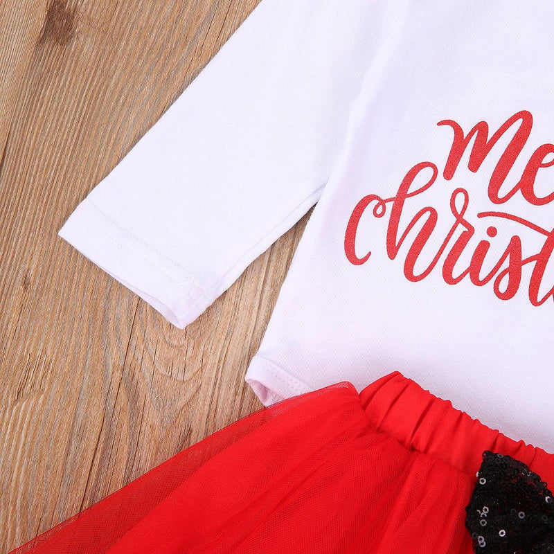 4Pcs Baby Girls Christmas Dress Set Children Long Sleeve Top  Short Skirt Hair Band And Leg Cover