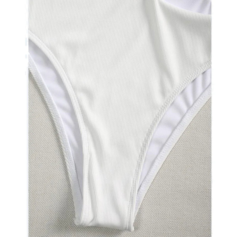Bandeau Bikini 2025 Women Sexy White Black Cut Out Metal High Waist Swimsuit Female Off Shoulder Bathing Suit Swimwear Beachwear