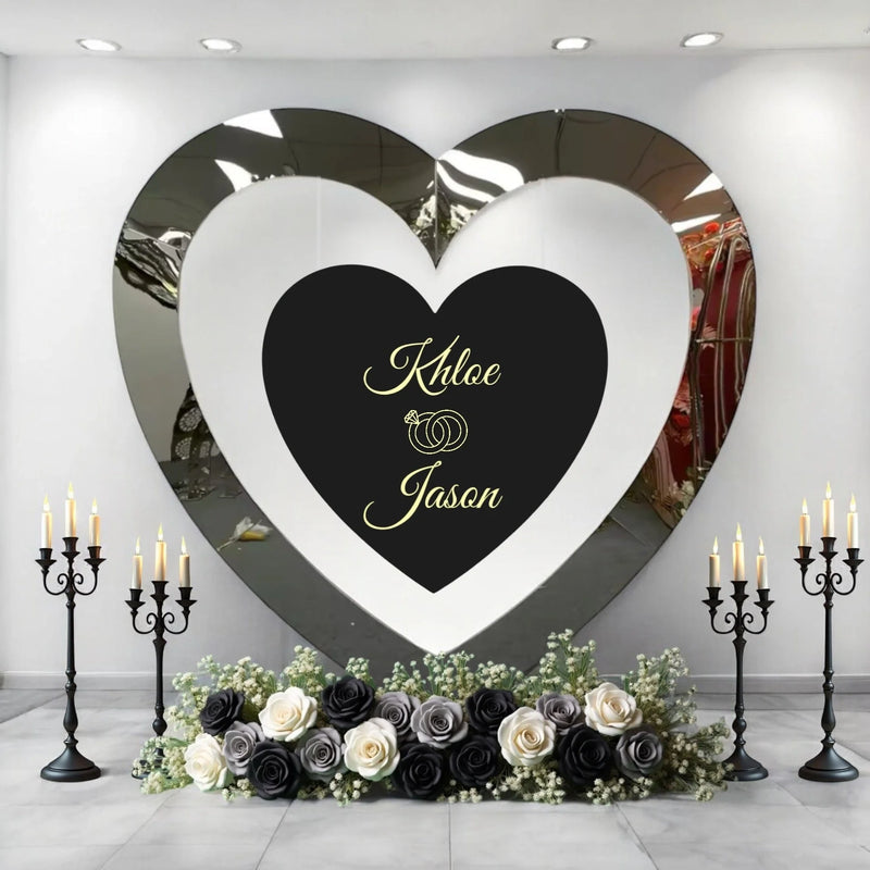 Heart Mirror Gold Wedding Backdrop - Cupid Arch Metal Stand