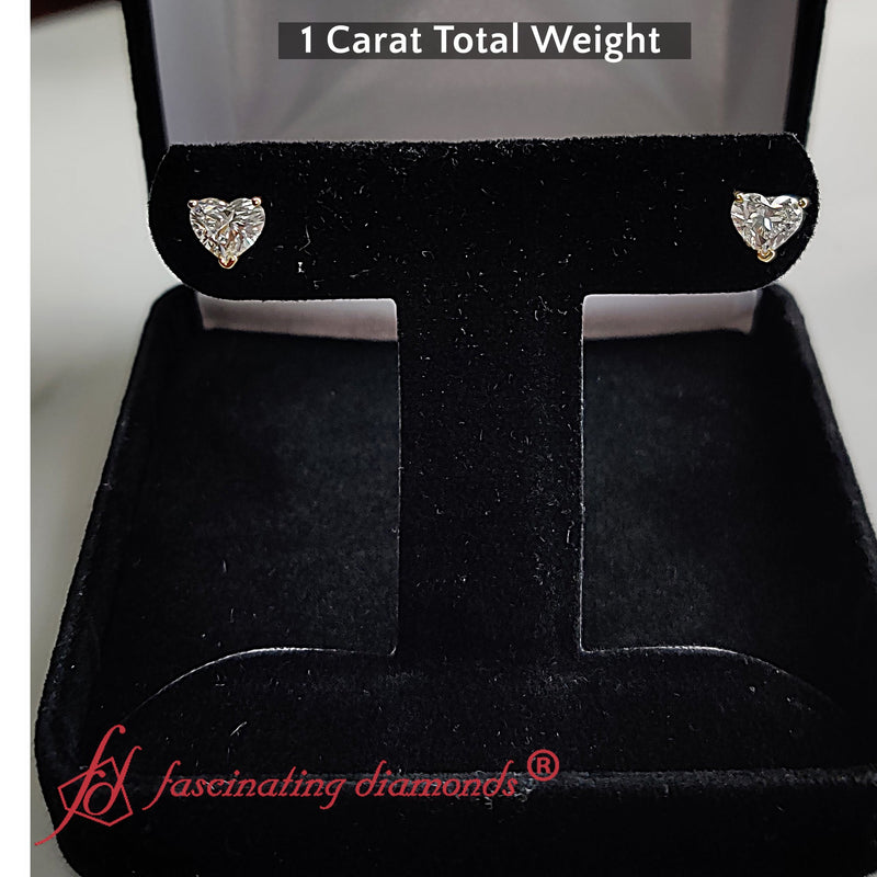 3 Prong Heart Shaped Diamond Solitaire Stud Earring in Basket Setting