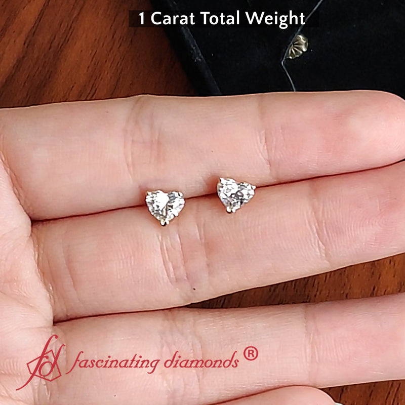 3 Prong Heart Shaped Diamond Solitaire Stud Earring in Basket Setting