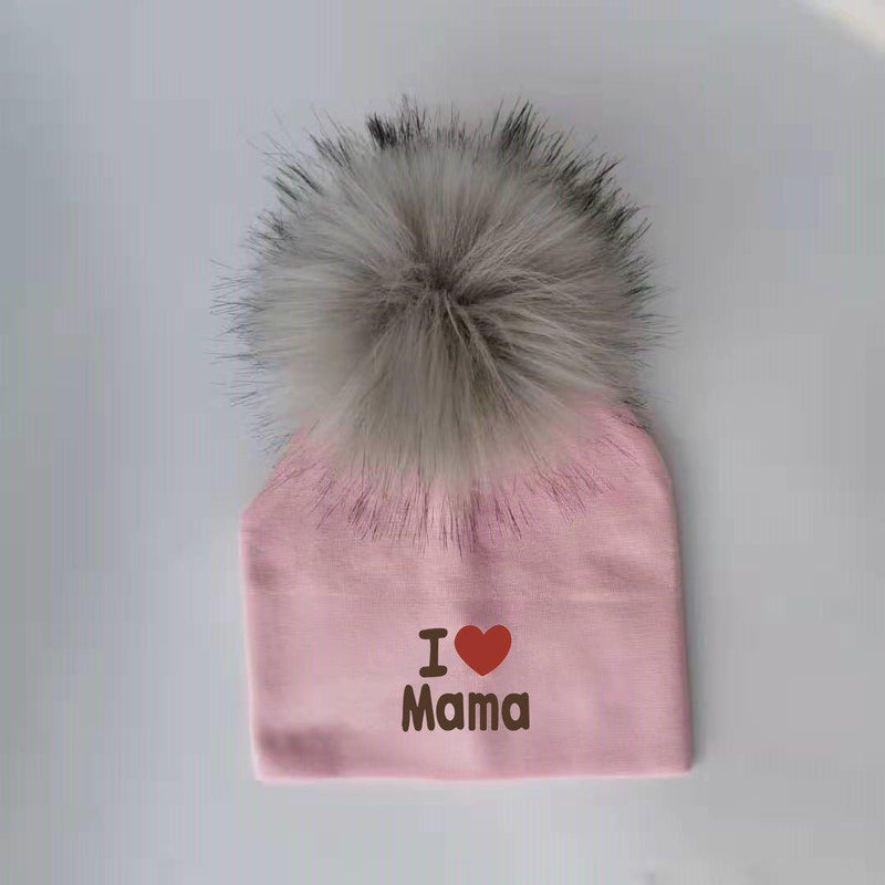 Newborn Cotton Hats Baby Pom Pom Childre Infant Hats For BabY Boys and Girls Wth Printed "I love mama " and " Design
