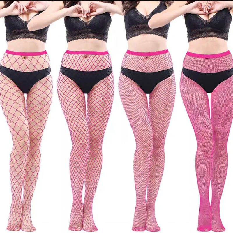 4 Pairs Mini Small Medium Large Holes Plain Fishnet Tight Multi Colors Stretchy Pantyhose