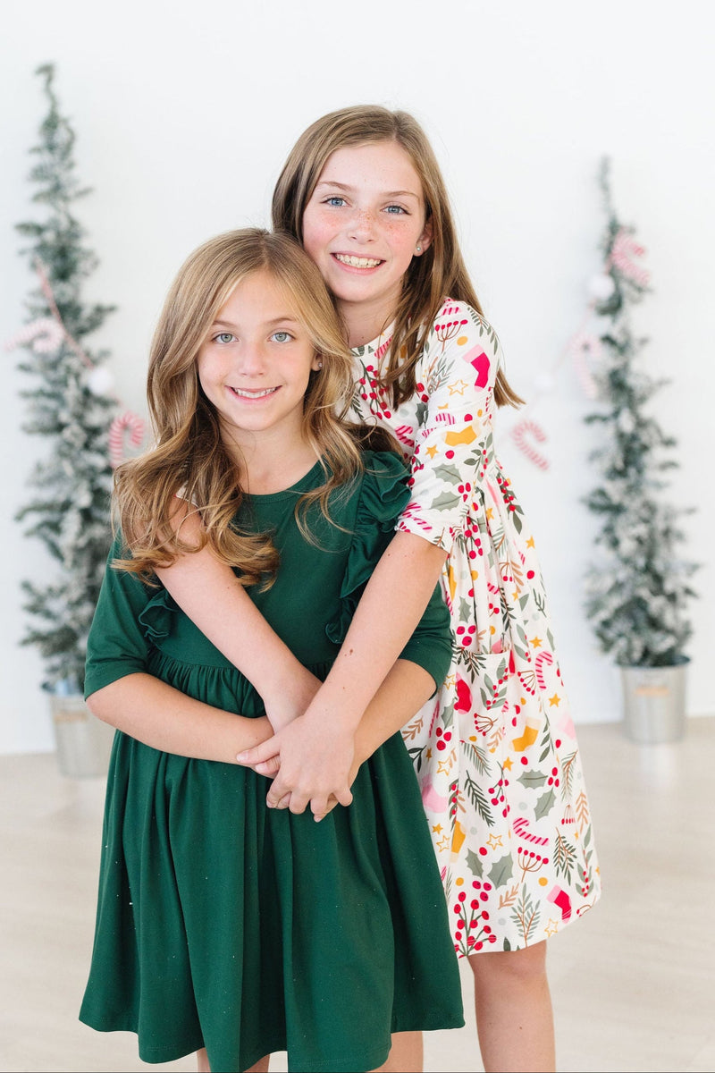 Holly Jolly Christmas 3/4 Sleeve Pocket Twirl Dress