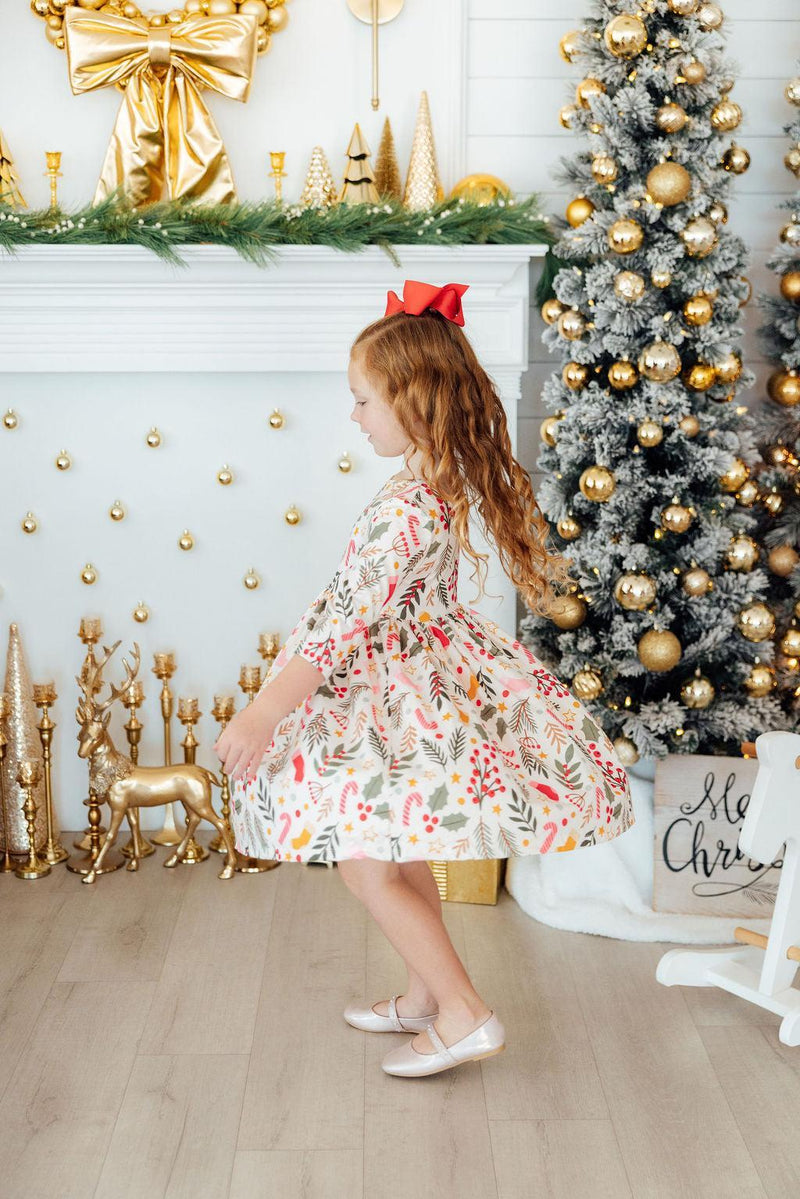 Holly Jolly Christmas 3/4 Sleeve Pocket Twirl Dress