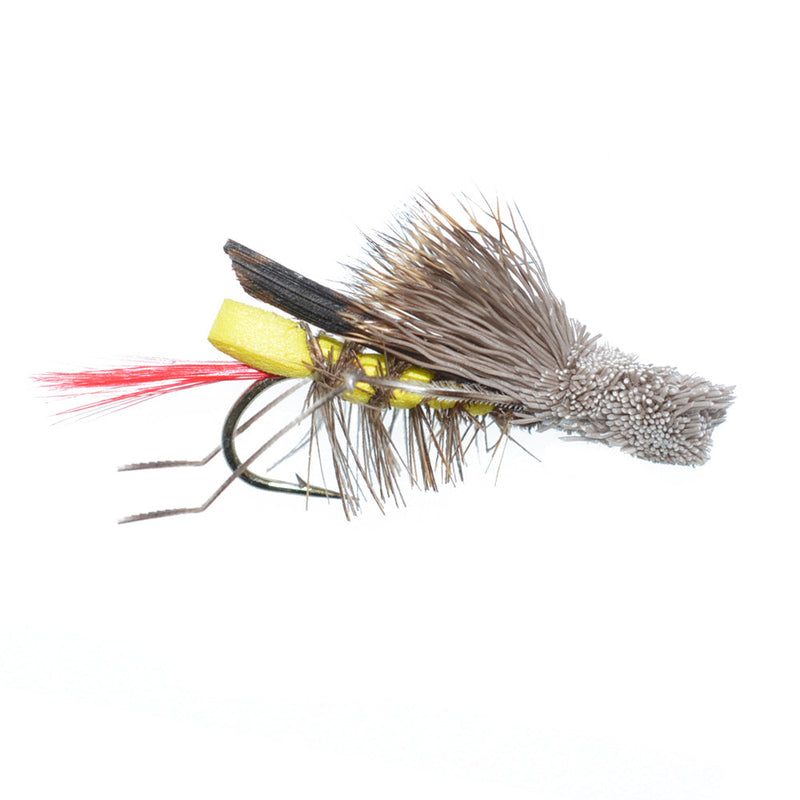 Daves Hopper Yellow Foam Body Grasshopper Fly - 6 Flies Hook Size 12