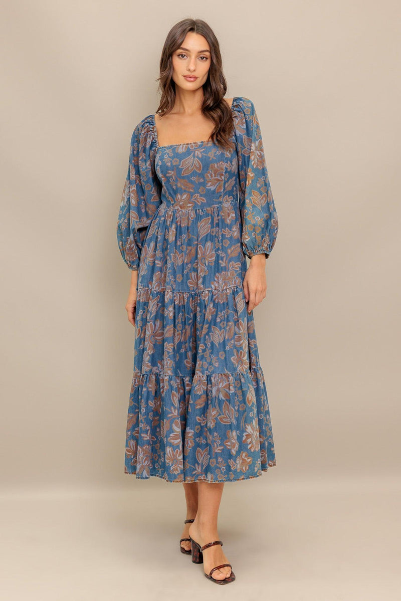 CIRCLE OF FRIENDS DENIM MIDI DRESS