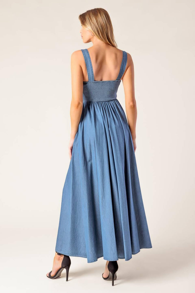 PASSIFLORA INDIGO DENIM MIDI DRESS