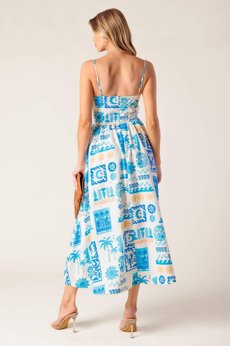 FLOWER GIRL BLUE WOVEN MIDI DRESS