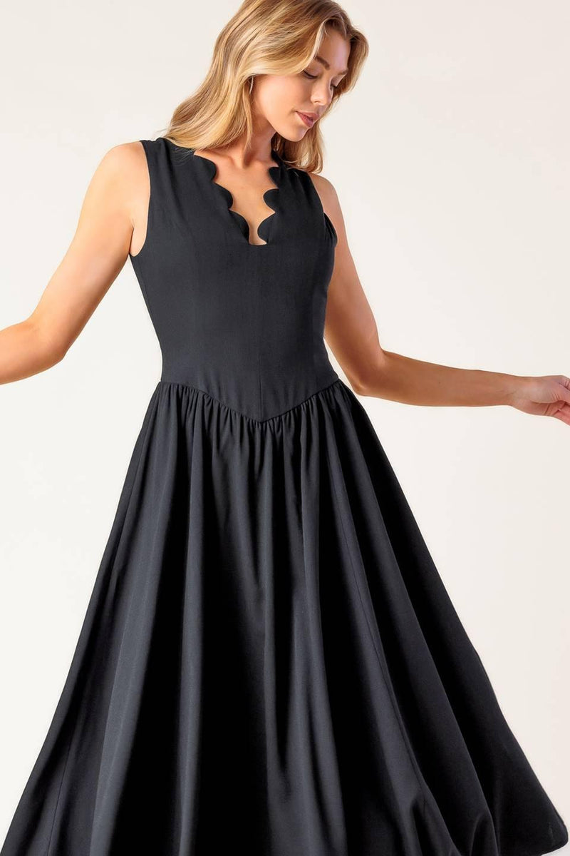 FOR THE RECORD BLACK WOVEN MIDI DRESS